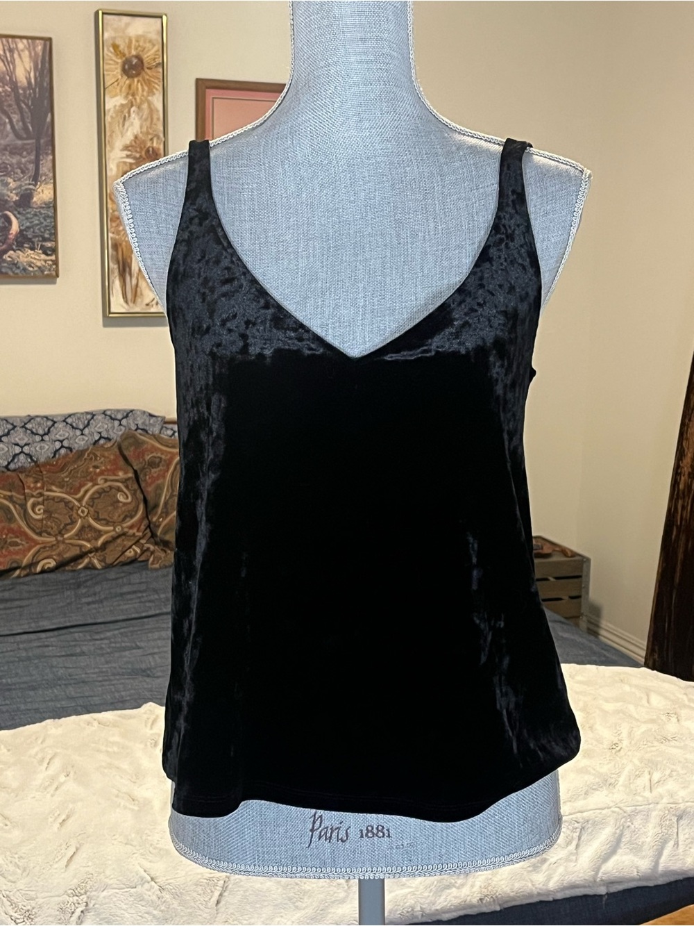 Black Crushed Velvet Tank Slinky Stretchy Flowy Whimsigoth Romantic Grunge